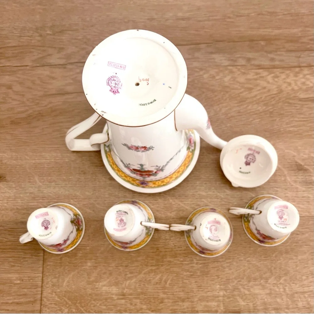 SUPER‎ RARE Antique 1918 Royal Worcester Roses Tea Set - Teapot & 4 Cups Mint